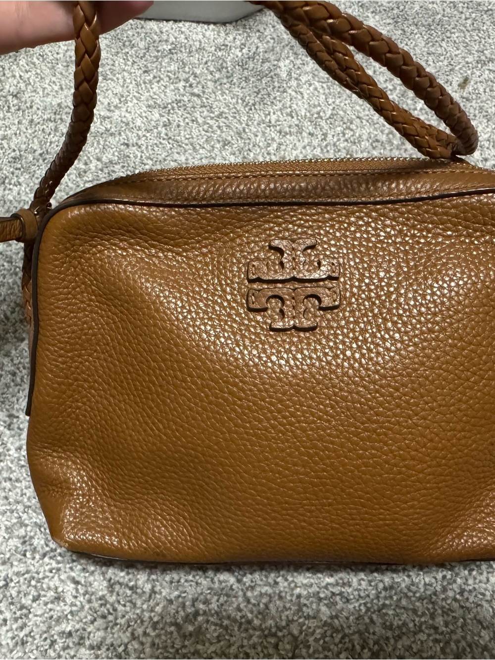 Tory Burch Braided-Strap Pebbled Leather Shoulder Bag - Cognac Brown
